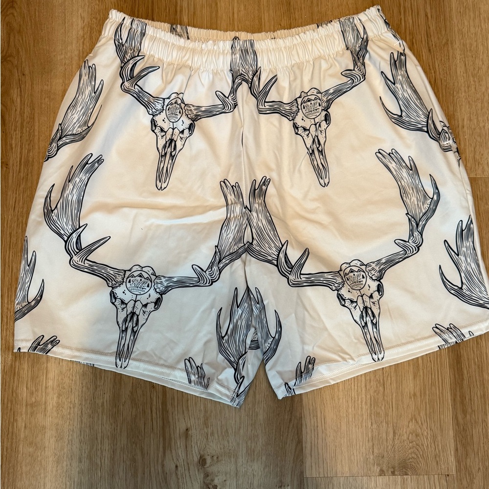 Men's White Graphic Large Bathing Suit